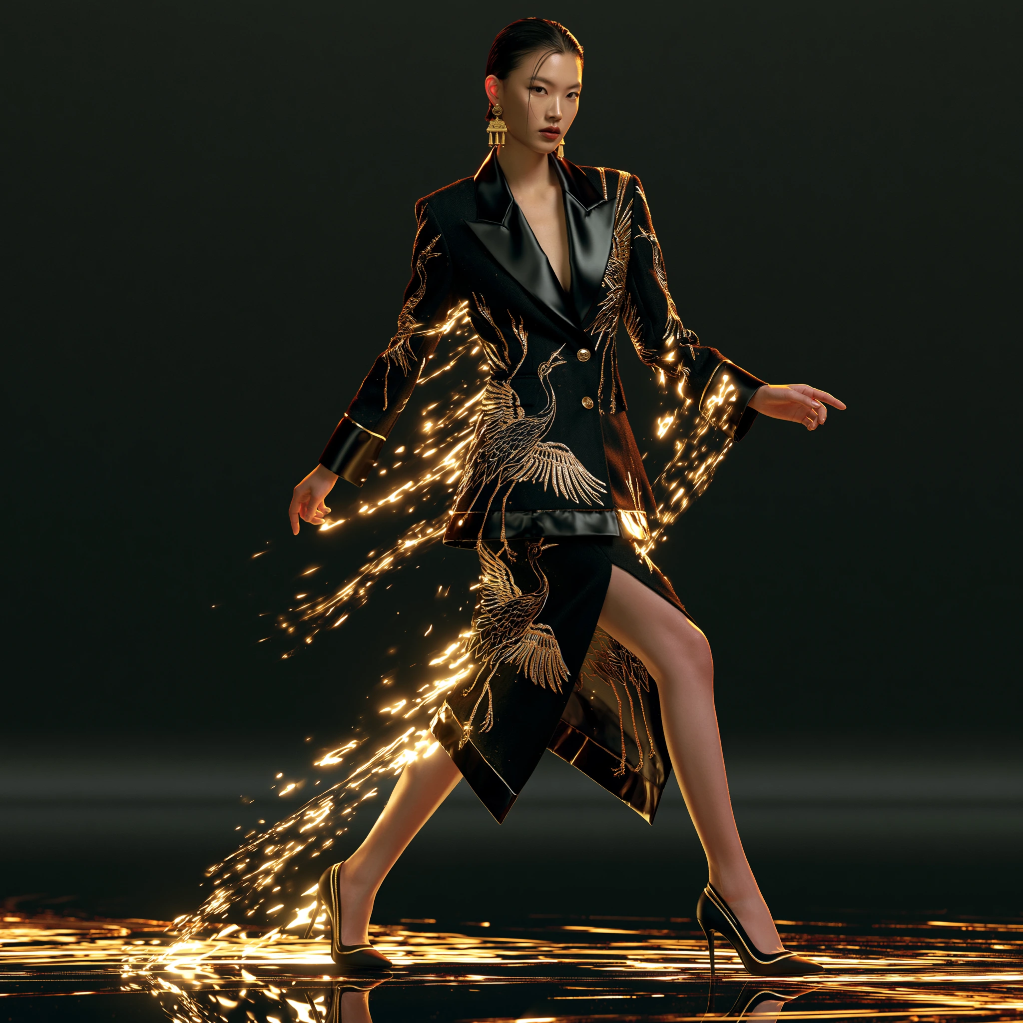 GAROT black tailoring with gold crane construction